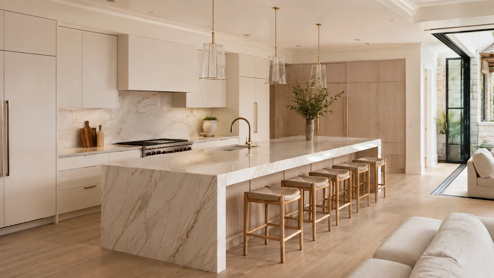 Design concept of custom oak and white kitchen cabinets